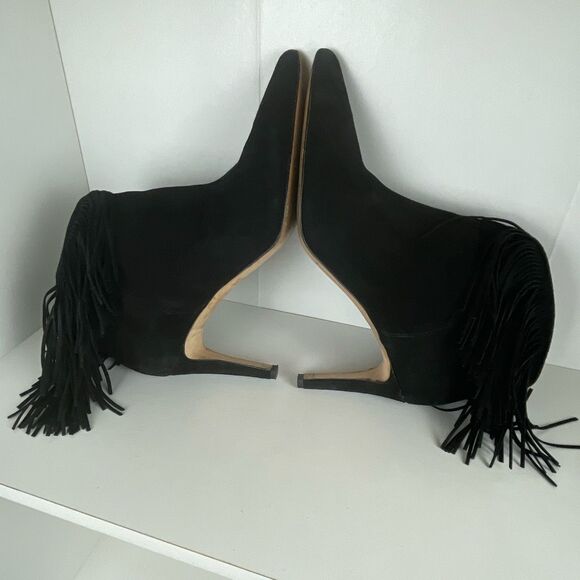 Sam Edelman Suede Fringe Trim Ankle Boots 8.5 Black - Picture 10 of 10